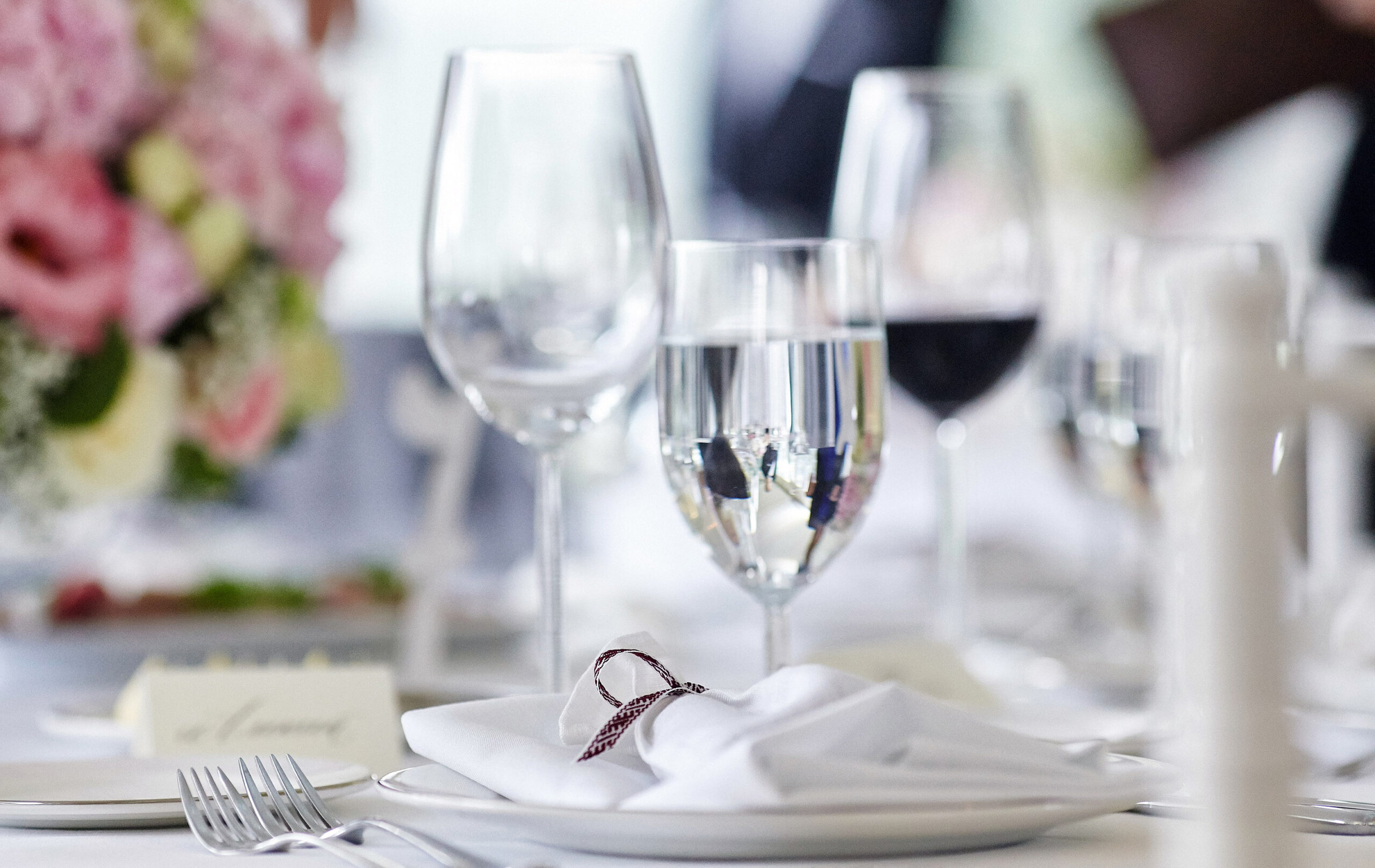 Close-up image of a table on a festive event, party or wedding reception.